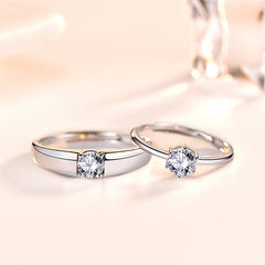 S925 Engagement Ring Set - Minimalist CZ Couple Bands
