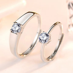 S925 Engagement Ring Set - Minimalist CZ Couple Bands