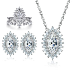 925 Silver Sunflower Earrings Crown Ring Necklace Set