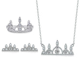 925 Silver Crown Ring Unique Earrings Necklace Set