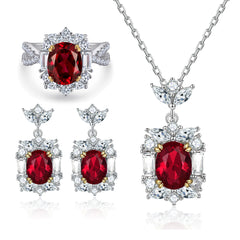 925 Silver Ruby Pendant Zircon Earrings Diamond Ring