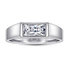 S925 Men's Rectangle CZ Ring - Modern Band