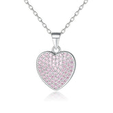 S925 Silver Pink Zircon Heart Necklace