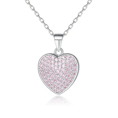 S925 Silver Pink Zircon Heart Necklace
