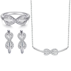 925 Silver Ring Earrings Necklace Set