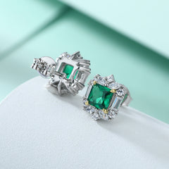 925 Silver Emerald-Like Flower Studs