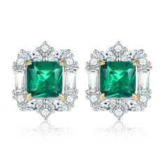925 Silver Color Gemstone Set Emerald Ring Earrings Necklace