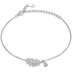 S925 Leaf Drop Bracelet - Luxe Silver Jewelry