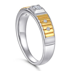 S925 Men's Two-Tone CZ Ring - Gold/Silver Plated