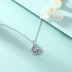 S925 Silver Hexagram Star Moon Zircon Necklace