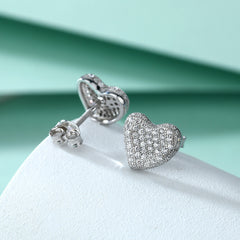 925 Silver Full Halo Heart Studs