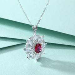 S925 Silver Ruby Sunflower Star Necklace