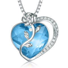 S925 Silver Rose Ruby Heart Necklace