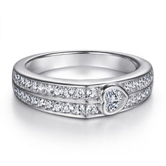 925 Silver Double Row Heart CZ Ring