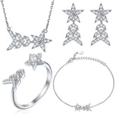 925 Silver Open Ring Tassel Earrings Star Necklace Set