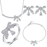 925 Silver Bow Earrings Ring Necklace Bracelet