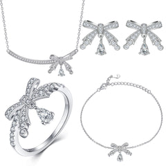 925 Silver Bow Earrings Ring Necklace Bracelet
