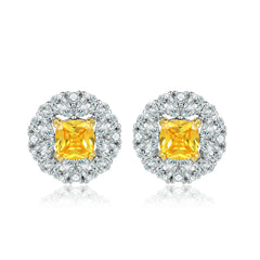 S925 Silver Yellow Zircon Flower Studs