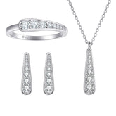 925 Silver Tassel Earrings Necklace Stack Ring Set