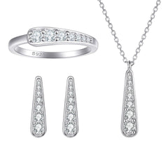 925 Silver Tassel Earrings Necklace Stack Ring Set