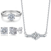 925 Silver 6-Prong Ring Zircon Earrings Necklace Set