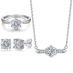 925 Silver 6-Prong Ring Zircon Earrings Necklace Set