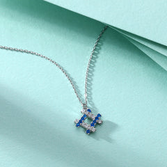 S925 Silver Blue Gemstone Square Necklace