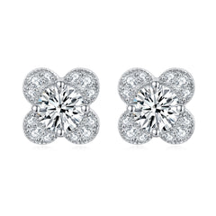 925 Silver Zircon Ring Clover Necklace Flower Earrings