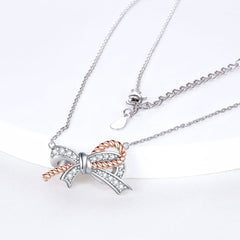 S925 Silver Braided Bow Pendant Necklace