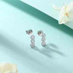 925 Silver Three Stone Bar Earrings