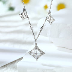 S925 Silver Square Clover Necklace