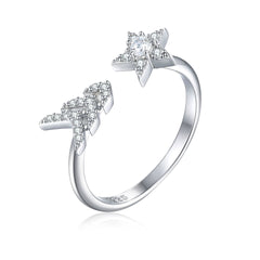 925 Silver Open Ring Tassel Earrings Star Necklace Set