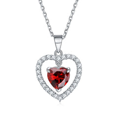 S925 Silver Ruby Heart Zircon Necklace