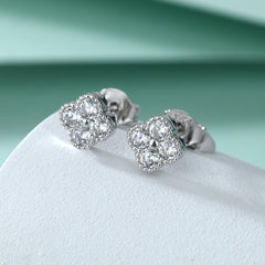 S925 Silver Clover Zircon Stud Earrings