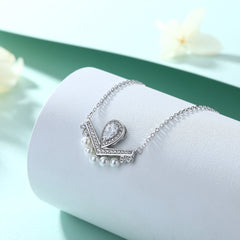 S925 Silver Pearl Crown V-Pendant Necklace