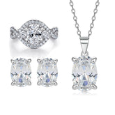 925 Silver Zircon Pendant Necklace Irregular Ring Earrings