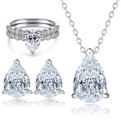 925 Silver Row Ring Set Zircon Earrings Pear Necklace