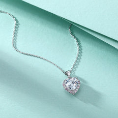 S925 Silver Pink Zircon Heart Necklace