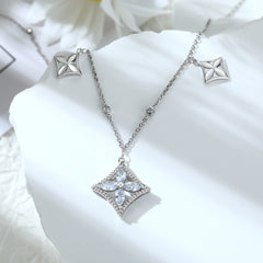 S925 Silver Square Clover Necklace