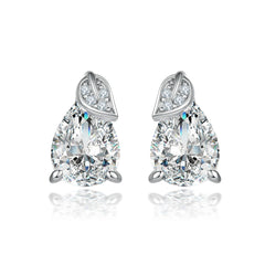 S925 Silver Pear Leaf Studs