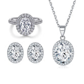 925 Silver Row Zircon Ring Necklace Earrings Set