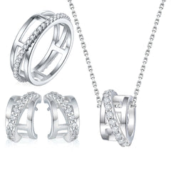 925 Silver Triple Ring Earrings Circle Necklace