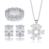 925 Silver Full Zircon Ring Pendant Necklace Earrings