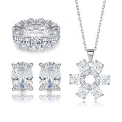 925 Silver Full Zircon Ring Pendant Necklace Earrings