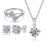 925 Silver Zircon Necklace Ring Simple Earrings Set