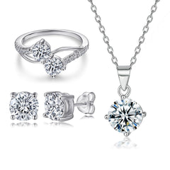 925 Silver Zircon Necklace Ring Simple Earrings Set