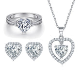 925 Silver Heart Ring Heart Necklace Earrings Set