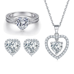 925 Silver Heart Ring Heart Necklace Earrings Set