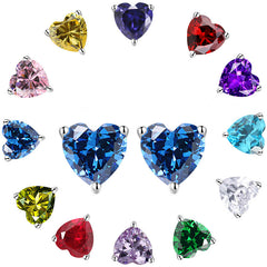 S925 Zodiac Heart Earrings - Birthstone CZ Studs