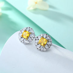 S925 Silver Yellow Zircon Flower Studs
